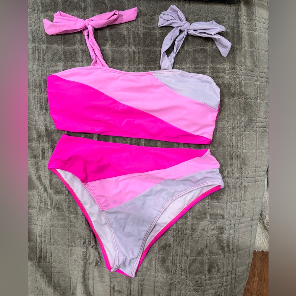 2 piece pink bathing suit